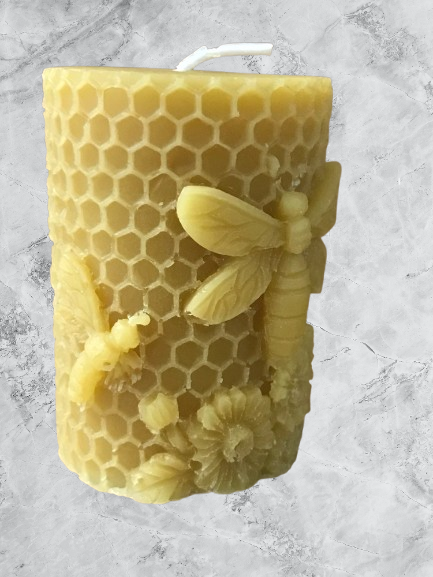 Pillar candle mold with bees and flowers