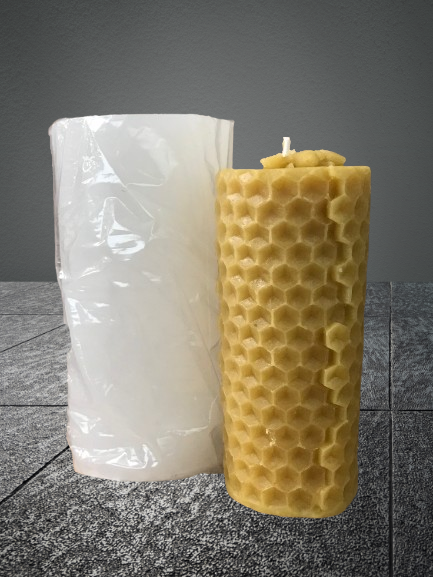 Pillar honeycomb candle mold with bee on top