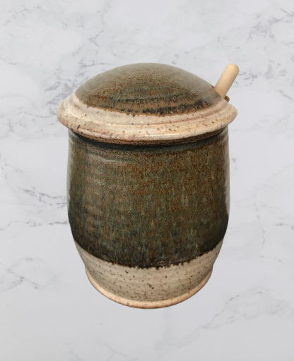 Handmade ceramic honey pots with honey dipper