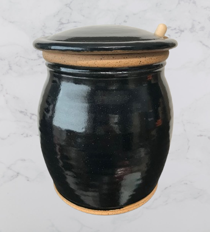 Handmade ceramic honey pots with honey dipper