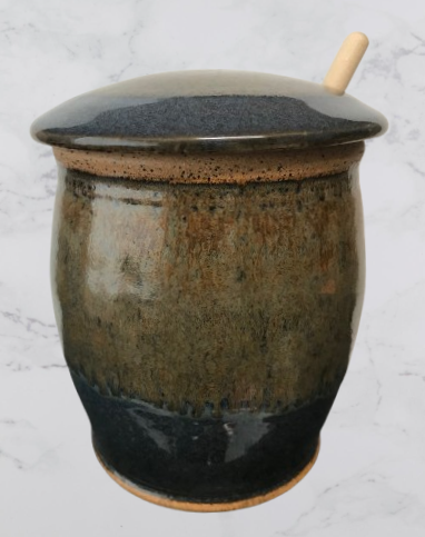 Handmade ceramic honey pots with honey dipper