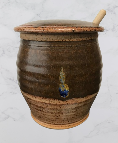 Handmade ceramic honey pots with honey dipper