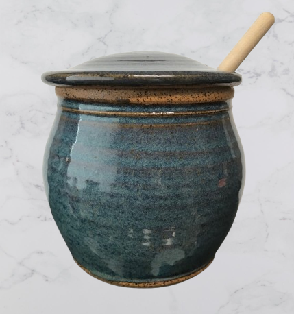 Handmade ceramic honey pots with honey dipper