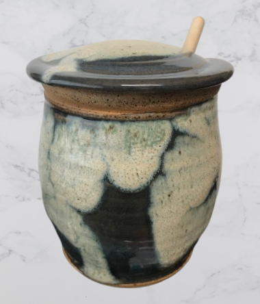 Handmade ceramic honey pots with honey dipper