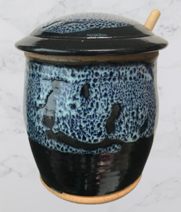 Handmade ceramic honey pots with honey dipper