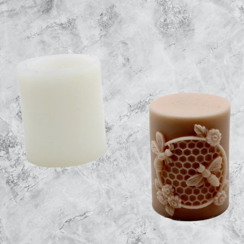 Pillar candle mold with bees