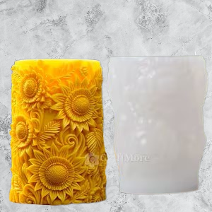 Pillar candle with sunflowers