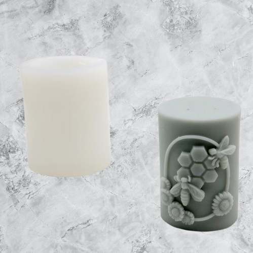 Pillar candle mold with bees and flowers