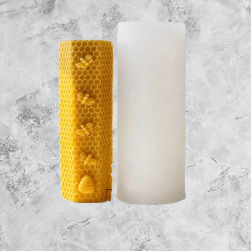 Pillar honeycomb textured candle mold with bees