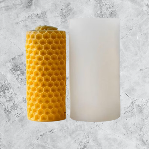 Pillar honeycomb candle with bee on top