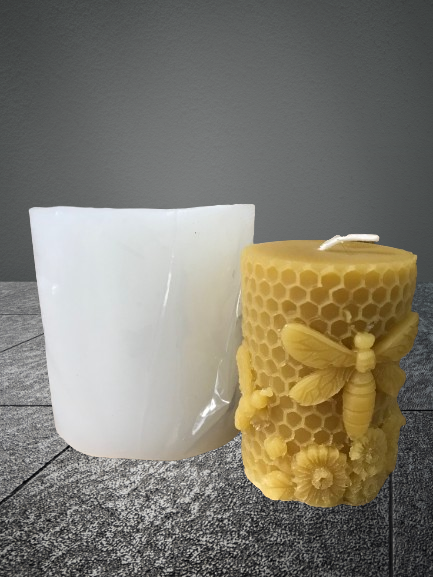 Pillar candle mold with bees and flowers
