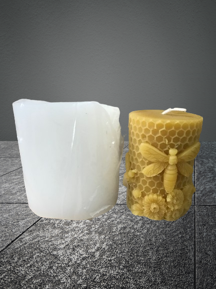 Pillar candle mold with bees and flowers