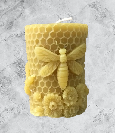Pillar candle mold with bees and flowers