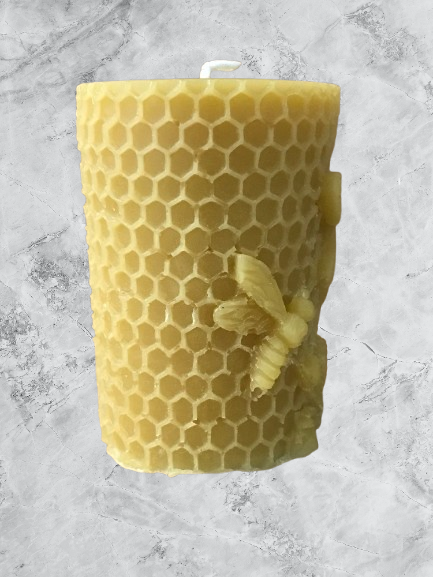 Candle- Votive with honeycomb texture, flowers and a bee