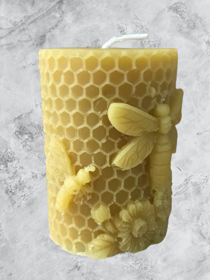 Pillar candle mold with bees and flowers