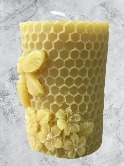 Pillar candle mold with bees and flowers