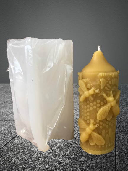 Pillar candle mold with bees