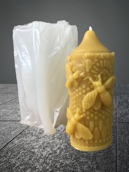 Pillar candle mold with bees