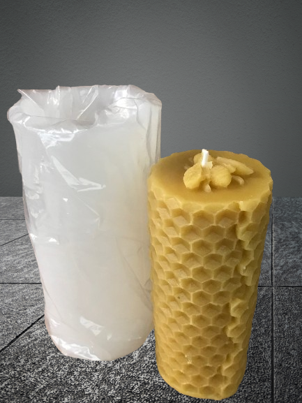 Pillar honeycomb candle with bee on top