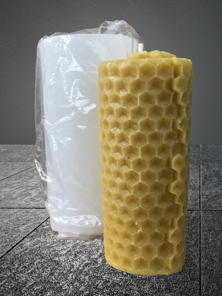 Pillar honeycomb candle with bee on top